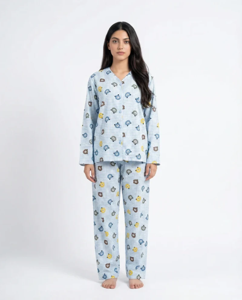Summer Crinkled Pajama Suit - Blue Bear